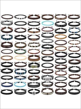 80 Pc Braided Leather Bracelet Set Wooden Bead Ethnic Cuff Men Women